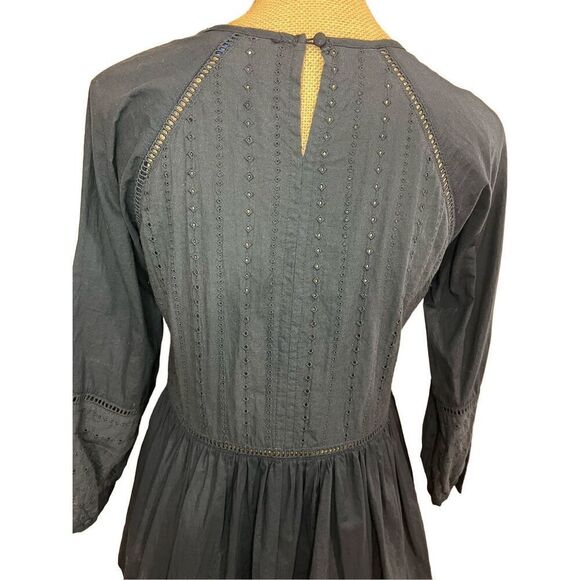 Blue Rain Peplum Black Top Blouse Shirt Size Small Cut Out Crochet Career - Picture 3 of 8